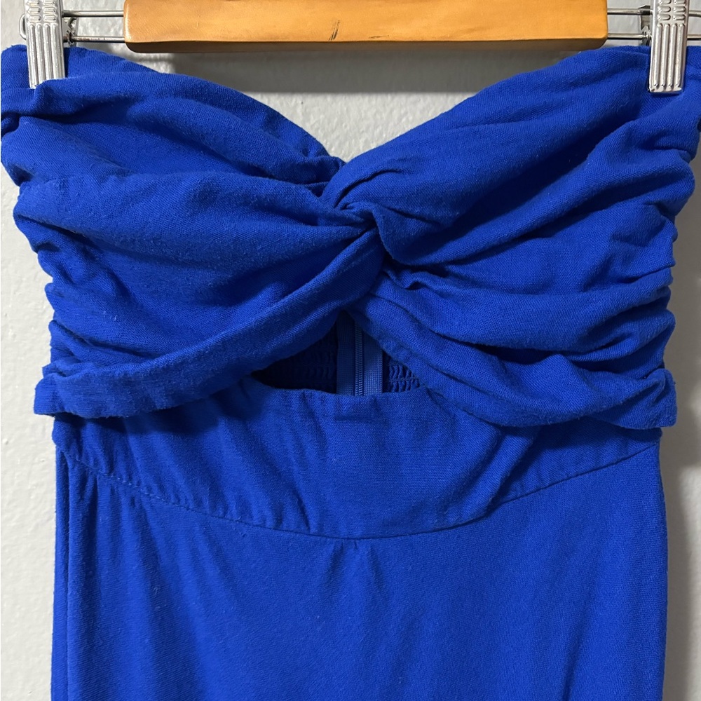 Trixxi Linen Blend Twist Front Keyhole Midi Dress in Cobalt Blue. Size Small - Picture 4 of 8